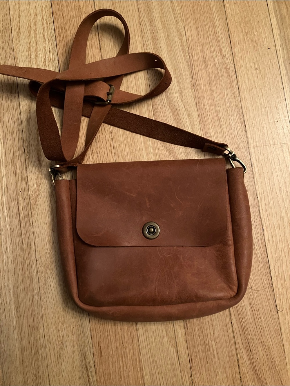 Women's Leather Crossbody Bag in Brown - Minimal Flap Design
